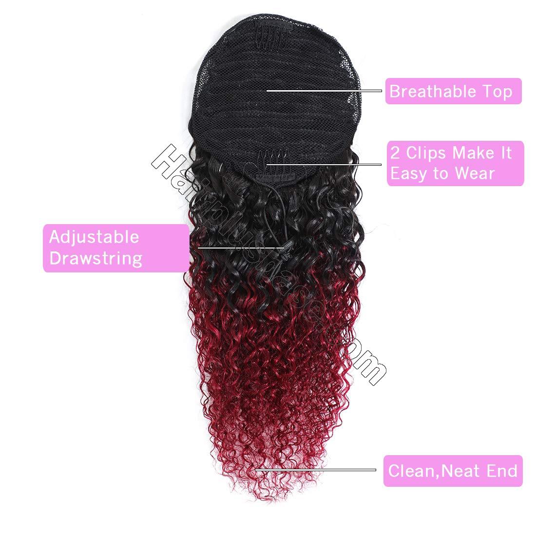 14 - 32 Inch Ombre Loose Curly Human Hair Ponytail Drawstring Clip Ponytail Extensions #1B/Light 99J no 3