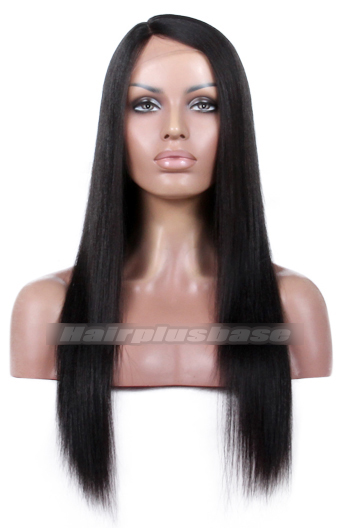 Indian Remy Hair Side Part Yaki Straight Natural Looking Glueless Silk Part Lace Wigs