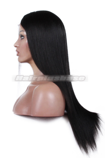 Indian Remy Hair Side Part Yaki Straight Natural Looking Glueless Silk Part Lace Wigs