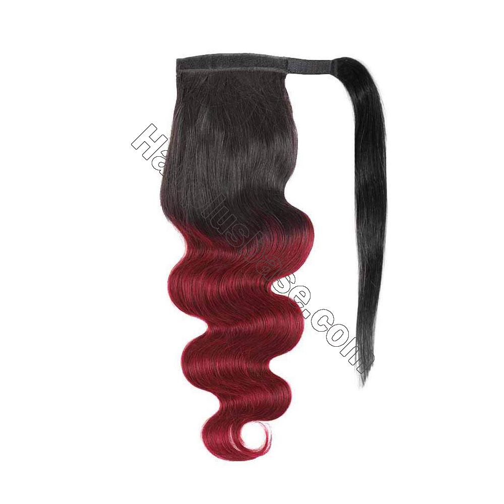14 - 32 Inch Ombre Body Wave Human Hair Ponytail Wrap Around Ponytail Extensions #1B/Light 99J