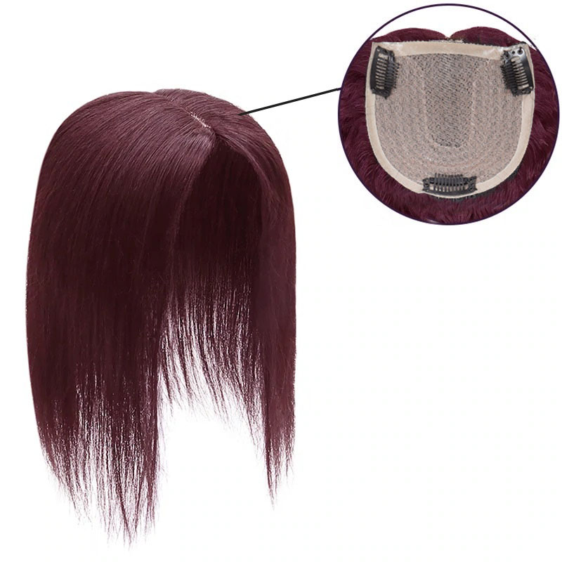 Straight Clip in Human Hair Toppers, 5 Inch x 5 Inch Base Crown Topper Middle Part 6