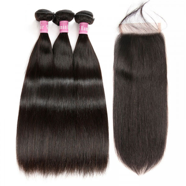 Straight Hair 3 Bundles With 4*4 Lace Closure Hair For Sale 2
