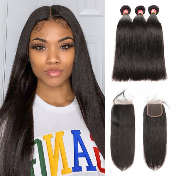 Straight Hair 3 Bundles With 4*4 Lace Closure Hair For Sale 9