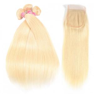 Straight Hair 613 Blonde Bundles With Lace Closure Honey Blonde
