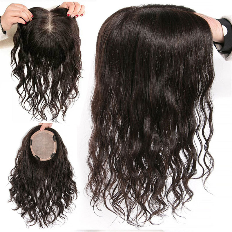 THICK 100% Remy Human Hair Curly Hair Topper Silk Base Hair Toupee