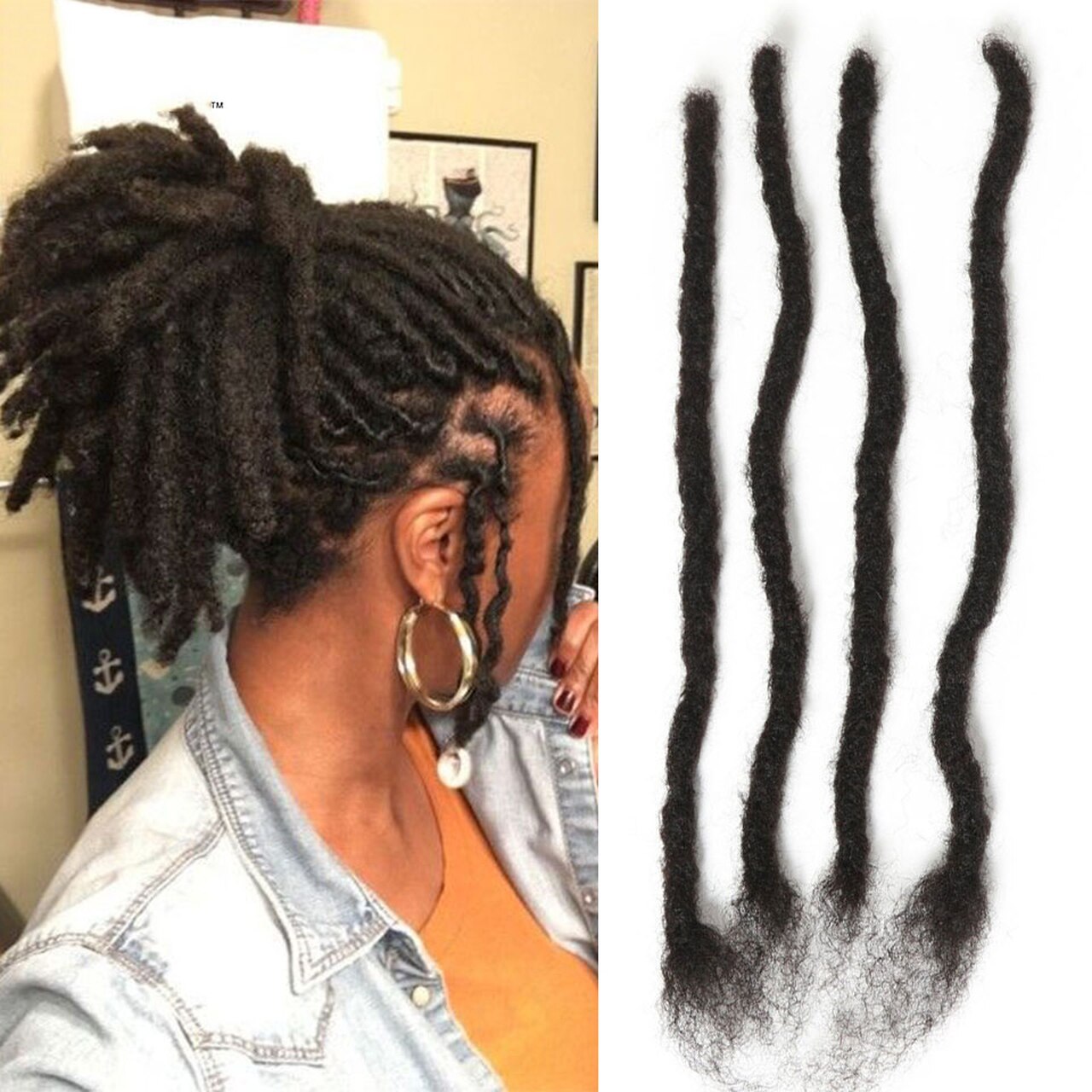 20 Locs Tight Afro Kinky Bulk Hair 100% Human Hair Dreadlocks Twist Braid Hair Extension(0.8cm Thickness)