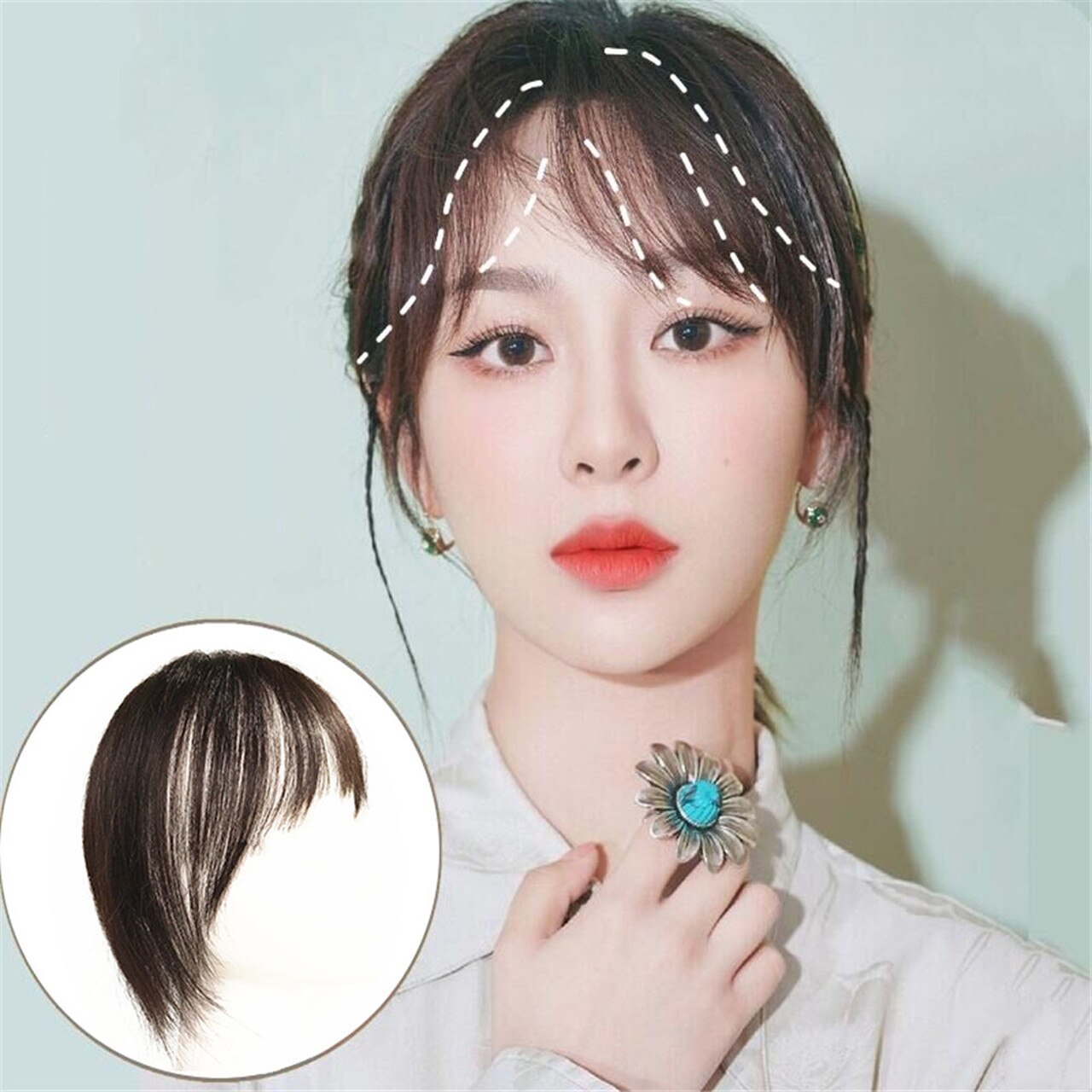 Mono Base Topper Clip In Human Hair Topper With Bangs For Women