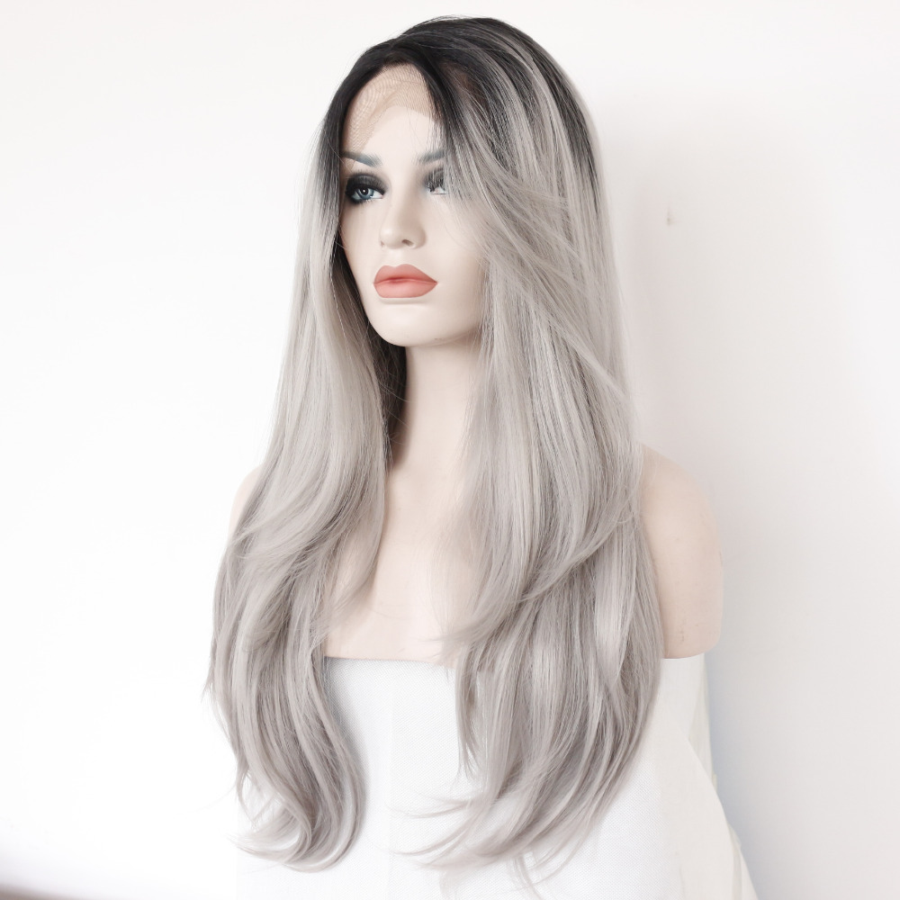 Two Tones Ombre Lace Front Wig With Black To Gray Gradient Heat